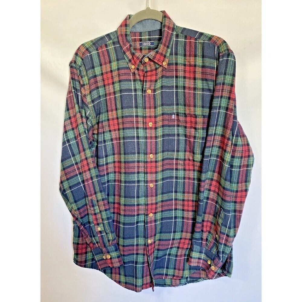 IZOD Flannel Shirt Mens Medium Button Down Long Sleeve Plaid Top
